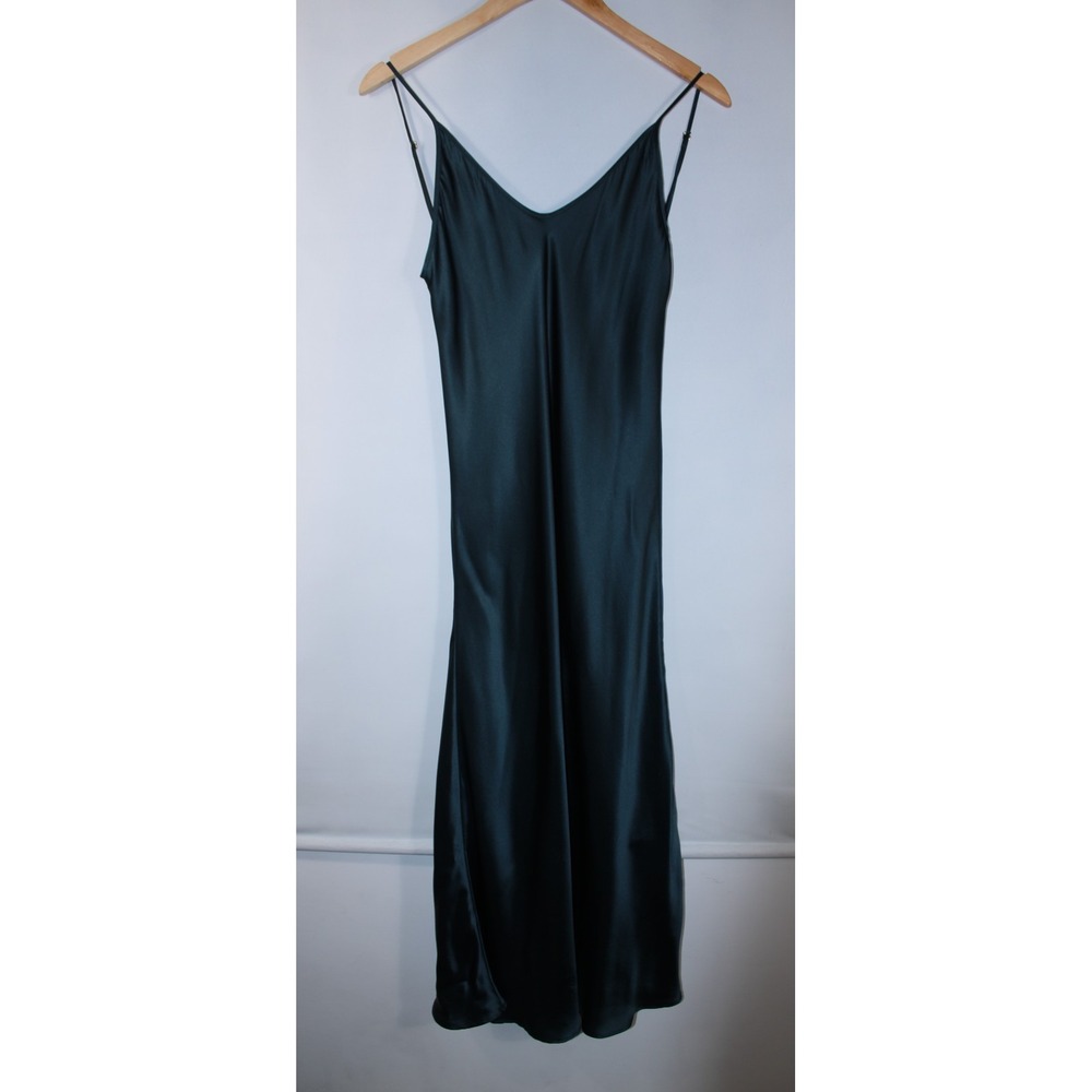Frette Women's Small Green Satin Adjustable Strap Luxury 100% Silk Nightgown